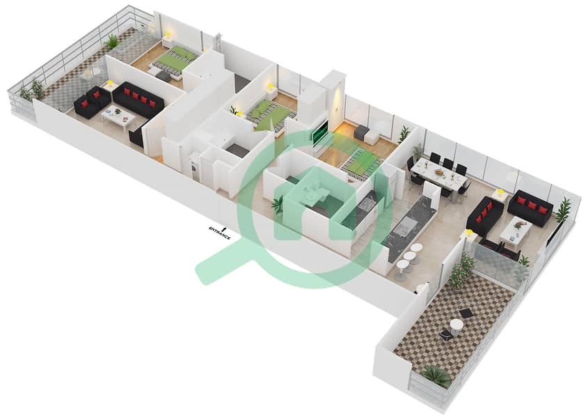 阿尔马贾拉5号楼 - 3 卧室公寓单位5 FLOOR 2-6戶型图 interactive3D