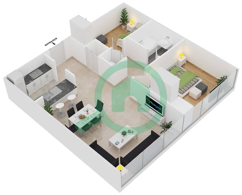 阿尔马贾拉5号楼 - 2 卧室公寓单位7 FLOOR 1戶型图 interactive3D