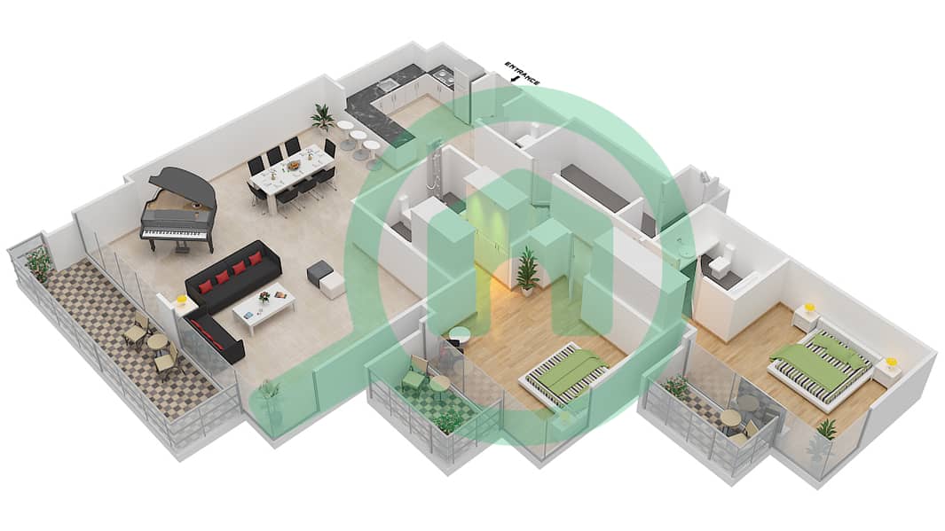 LIV公寓 - 2 卧室公寓单位5 FLOOR 22戶型图 interactive3D