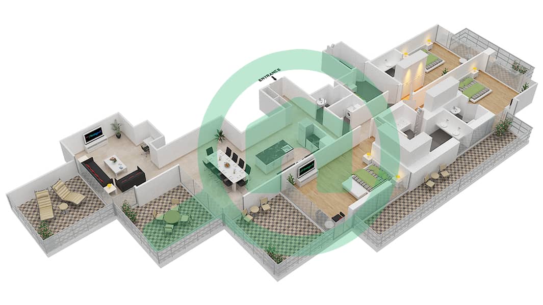 LIV Резиденс - Апартамент 3 Cпальни планировка Единица измерения 3 FLOOR 25 interactive3D