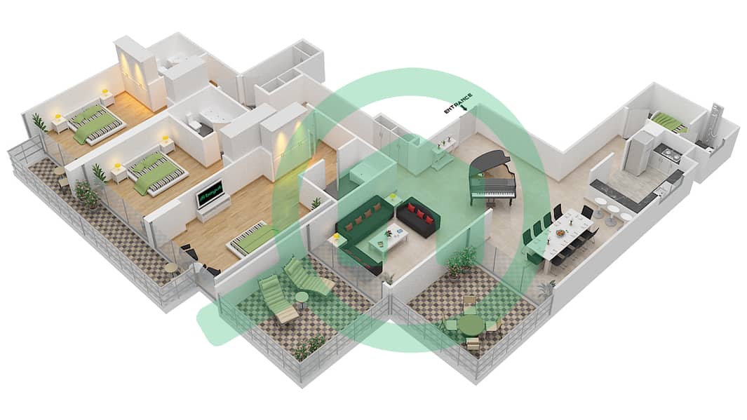 LIV公寓 - 3 卧室公寓单位1 FLOOR 26戶型图 interactive3D
