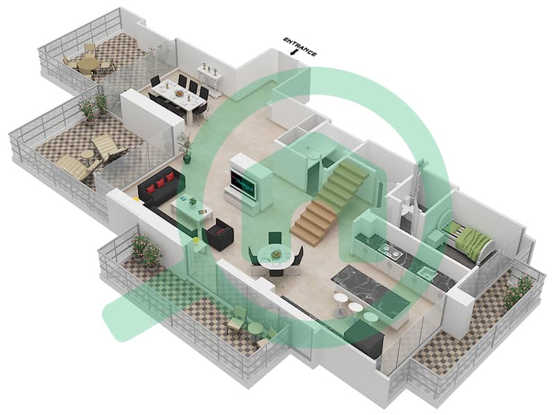 LIV公寓 - 4 卧室顶楼公寓单位2戶型图 interactive3D