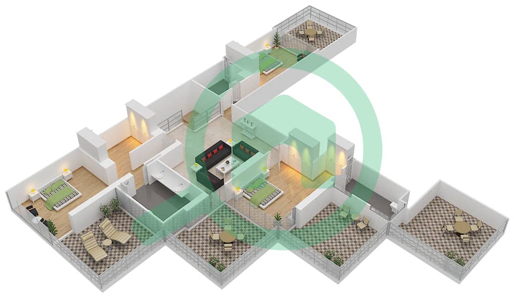 LIV公寓 - 4 卧室顶楼公寓单位3戶型图 interactive3D