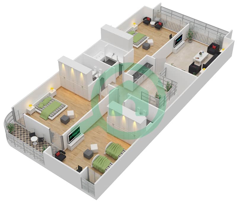艾瑞海湾景观公寓 - 4 卧室别墅类型A2戶型图 interactive3D