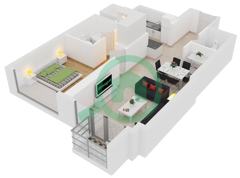 Al Habtoor Tower - 1 Bedroom Apartment Unit 5 Floor plan interactive3D