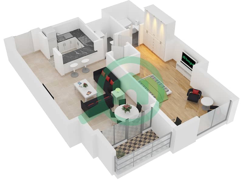 哈布托尔大厦 - 1 卧室公寓单位7戶型图 interactive3D