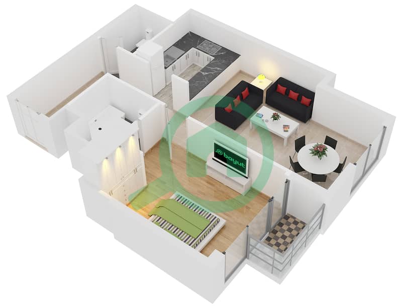 Al Habtoor Tower - 1 Bedroom Apartment Unit 8 Floor plan interactive3D