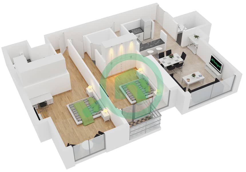 Al Habtoor Tower - 2 Bedroom Apartment Unit 9 Floor plan interactive3D