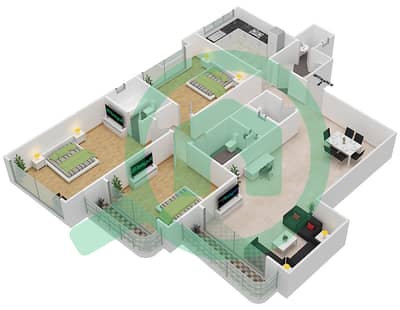 المخططات الطابقية لتصميم الوحدة 1 شقة 3 غرف نوم - برج المستقبل 1