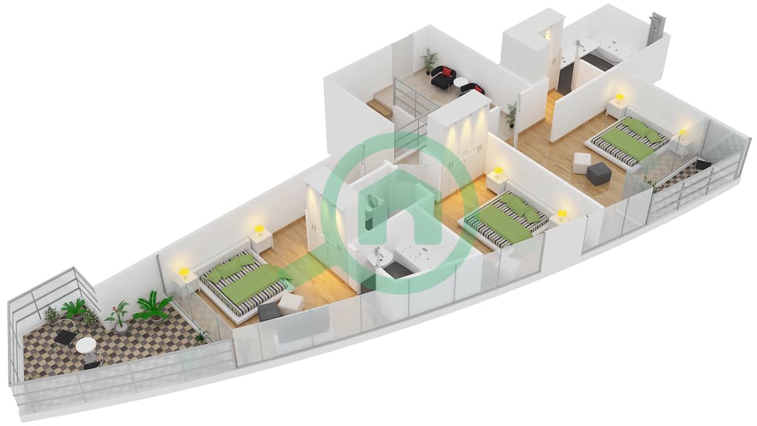 Bayside Residence - 4 Bedroom Apartment Type 1 DUPLEX Floor plan interactive3D