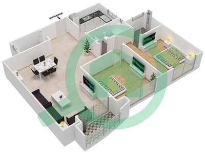 المخططات الطابقية لتصميم الوحدة 4 شقة 2 غرفة نوم - برج المستقبل 1