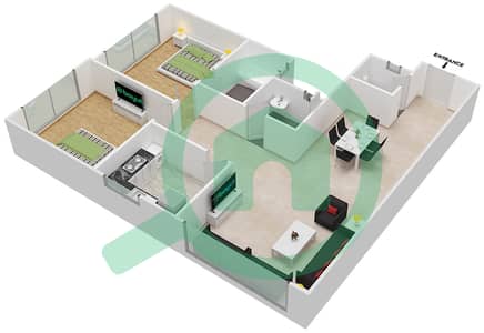 المخططات الطابقية لتصميم الوحدة 6 شقة 2 غرفة نوم - برج المستقبل 1