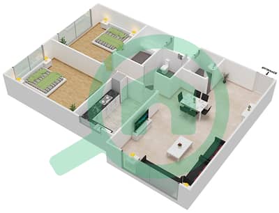المخططات الطابقية لتصميم الوحدة 7 شقة 2 غرفة نوم - برج المستقبل 1