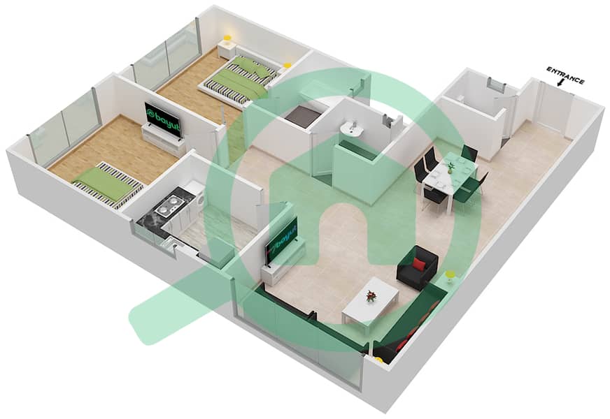 Фьючер Тауэр 1 - Апартамент 2 Cпальни планировка Единица измерения 6 interactive3D