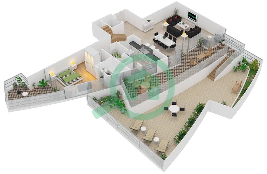 Бейсайд Резиденс - Апартамент 4 Cпальни планировка Тип 1 DUPLEX interactive3D