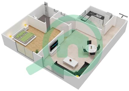 المخططات الطابقية لتصميم الوحدة 8 شقة 1 غرفة نوم - برج المستقبل 1