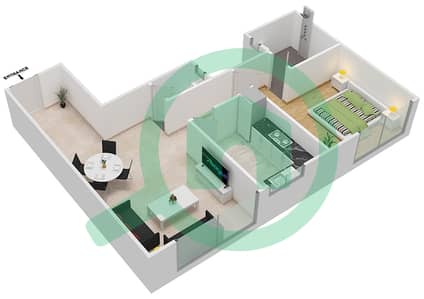 المخططات الطابقية لتصميم الوحدة 9 شقة 1 غرفة نوم - برج المستقبل 1