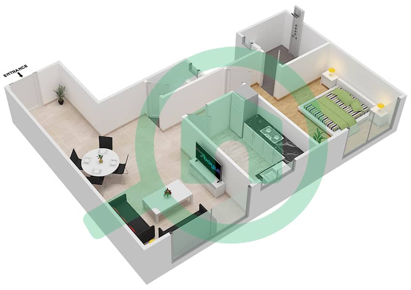 Future Tower 1 - 1 Bedroom Apartment Unit 9 Floor plan interactive3D
