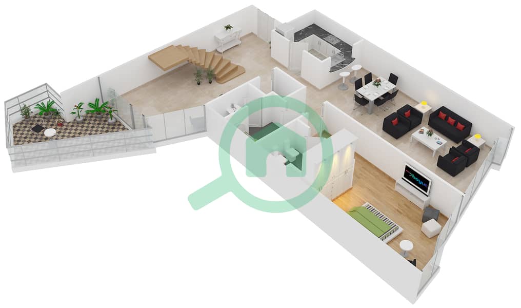 Бейсайд Резиденс - Апартамент 3 Cпальни планировка Тип 4 DUPLEX interactive3D