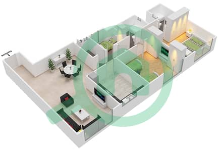 المخططات الطابقية لتصميم النموذج C شقة 2 غرفة نوم - برج المستقبل 2