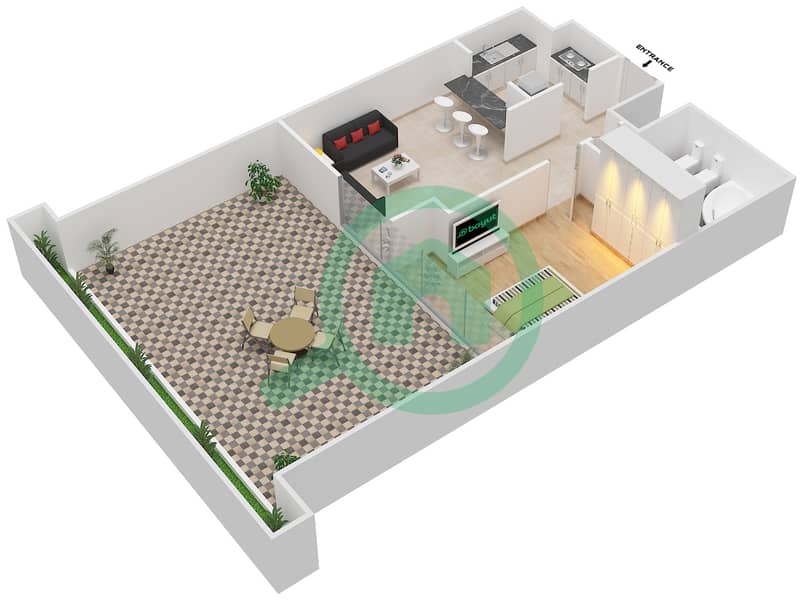 Азур - Апартамент 1 Спальня планировка Тип 1 interactive3D