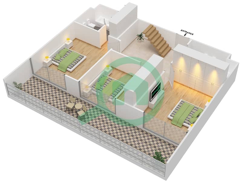 المخططات الطابقية لتصميم النموذج 4A شقة 4 غرف نوم - أزور interactive3D