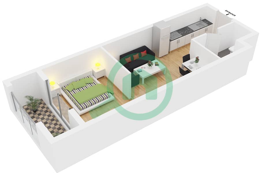 滨海钻石3号楼 - 单身公寓类型／单位B/4,7戶型图 interactive3D