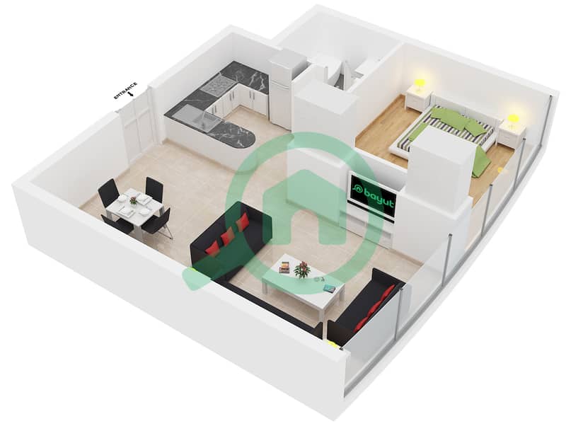 المخططات الطابقية لتصميم النموذج / الوحدة D/10 شقة 1 غرفة نوم - مارينا دايموند 3 interactive3D