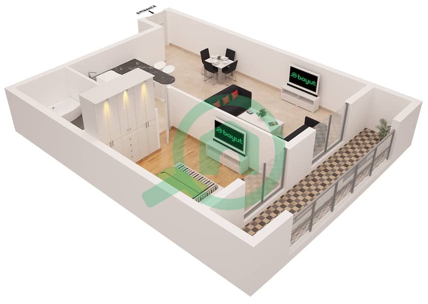 المخططات الطابقية لتصميم النموذج D شقة 1 غرفة نوم - مارينا دايموند 1 Floor 1-13 interactive3D