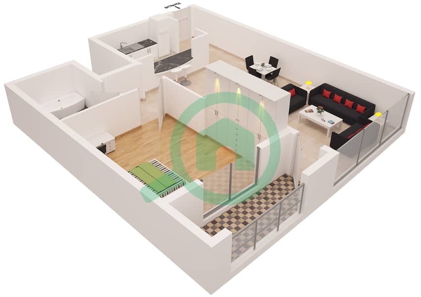Марина Даймонд 1 - Апартамент 1 Спальня планировка Тип E Floor 1-13 interactive3D