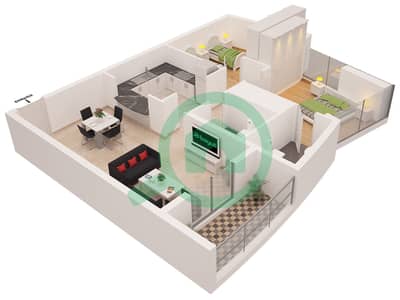 Marina Diamond 1 - 2 Bedroom Apartment Type F Floor plan