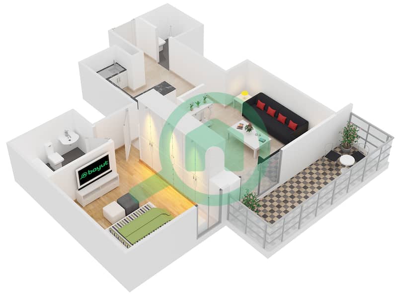 Continental Tower - 1 Bedroom Apartment Unit 6 Floor plan interactive3D