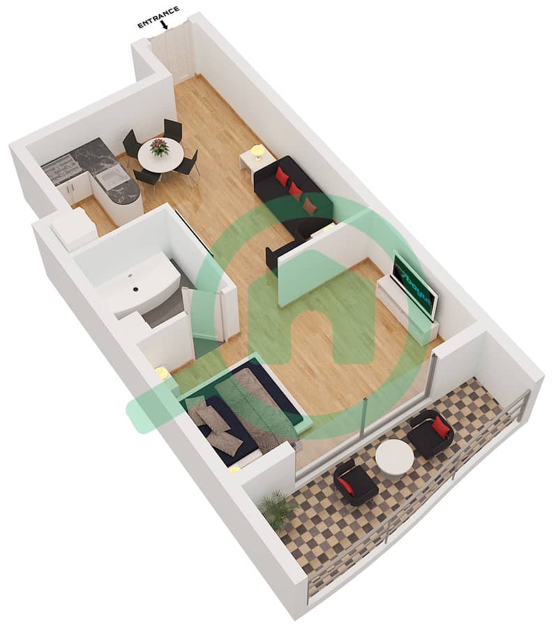 滨海钻石2号楼 - 单身公寓类型／单位B/6-7,15-16戶型图 interactive3D