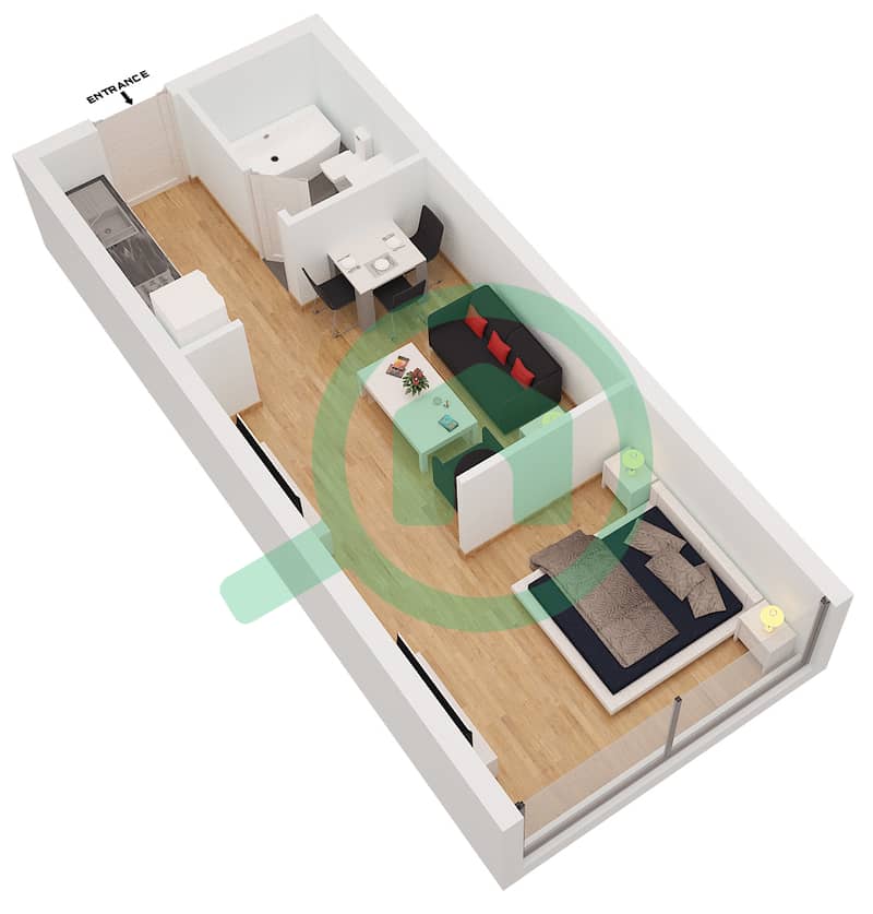 滨海钻石2号楼 - 单身公寓类型／单位A/2,11戶型图 interactive3D