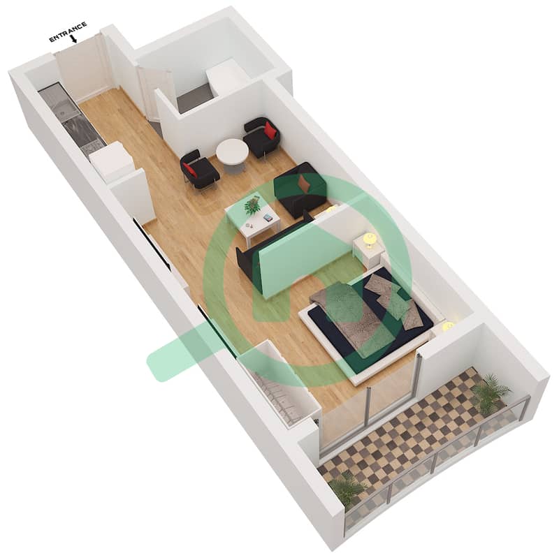 Marina Diamond 2 - Studio Apartment Type/unit B/5,8 Floor plan interactive3D