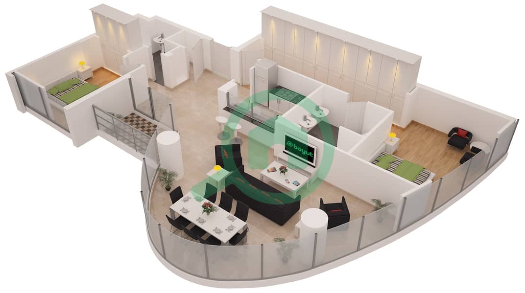 Аль Сахаб Тауэр 1 - Апартамент 2 Cпальни планировка Гарнитур, анфилиада комнат, апартаменты, подходящий 01 / FLOOR 1 Floor 1 interactive3D