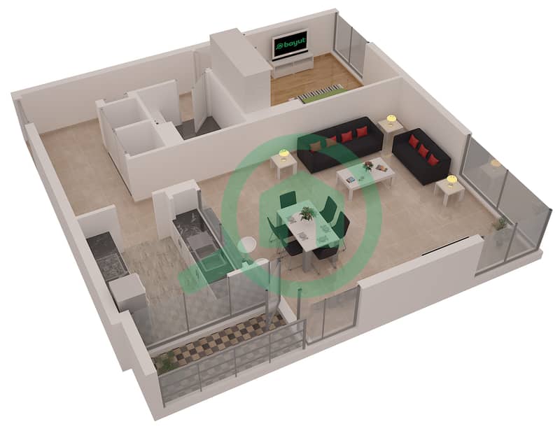 المخططات الطابقية لتصميم التصميم 05 / FLOOR 2 شقة 1 غرفة نوم - برج السحاب 1 Floor 2 interactive3D