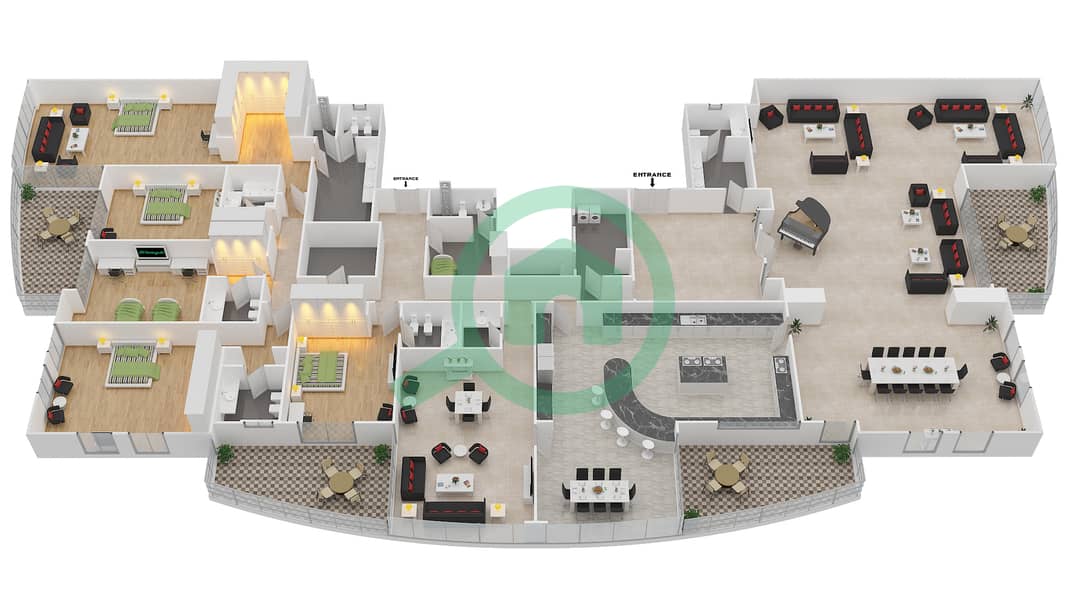 Al Seef Tower - 5 Bedroom Penthouse Type E Floor plan interactive3D