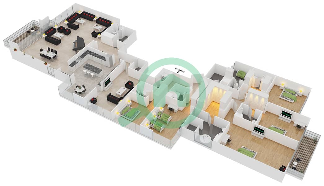 Al Seef Tower - 5 Bedroom Penthouse Type/unit F Floor plan interactive3D
