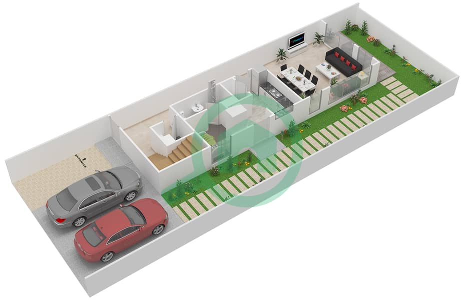 المخططات الطابقية لتصميم النموذج B شقة 3 غرف نوم - امازونيا interactive3D