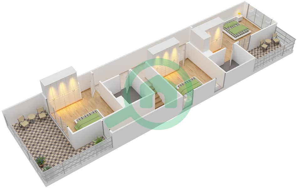 المخططات الطابقية لتصميم النموذج B شقة 3 غرف نوم - امازونيا interactive3D