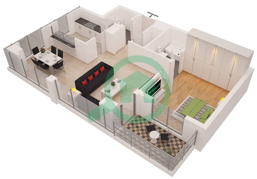 Аттесса - Апартамент 1 Спальня планировка Гарнитур, анфилиада комнат, апартаменты, подходящий 4 interactive3D