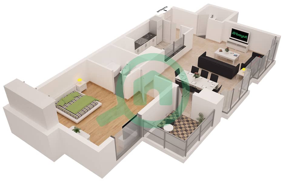 المخططات الطابقية لتصميم التصميم 5 شقة 1 غرفة نوم - برج أتيسا interactive3D
