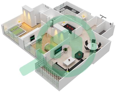 المخططات الطابقية لتصميم الوحدة 11 شقة 2 غرفة نوم - برج المستقبل 3