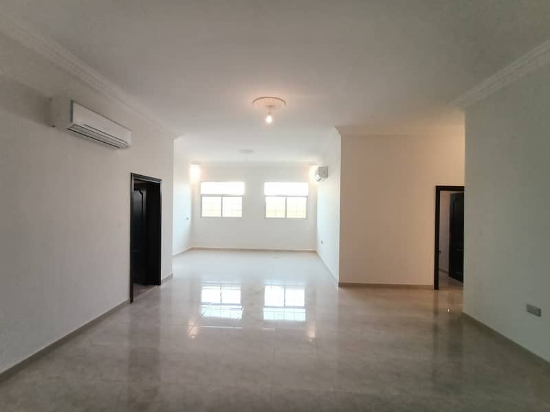 Spacious 3BHK that is 2 Master room + Womens Hall + Maid Room + Mens Hall with Built in Wardrobes and Kitchen Appliances on  Prime Location in a New and Clean Villa in BANIYAS Near Bawabat al Sharq MAll
