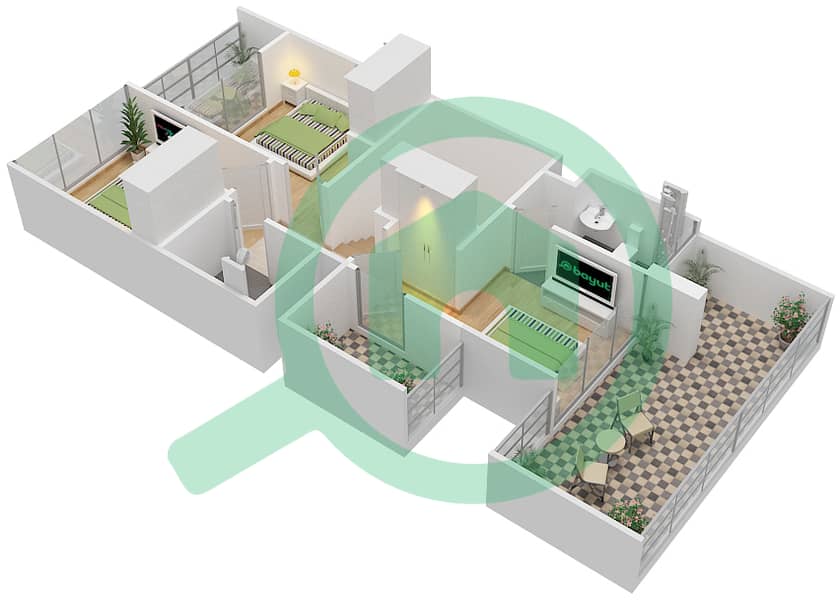 瓦顿住宅区 - 3 卧室别墅类型RR-EE戶型图 First Floor interactive3D