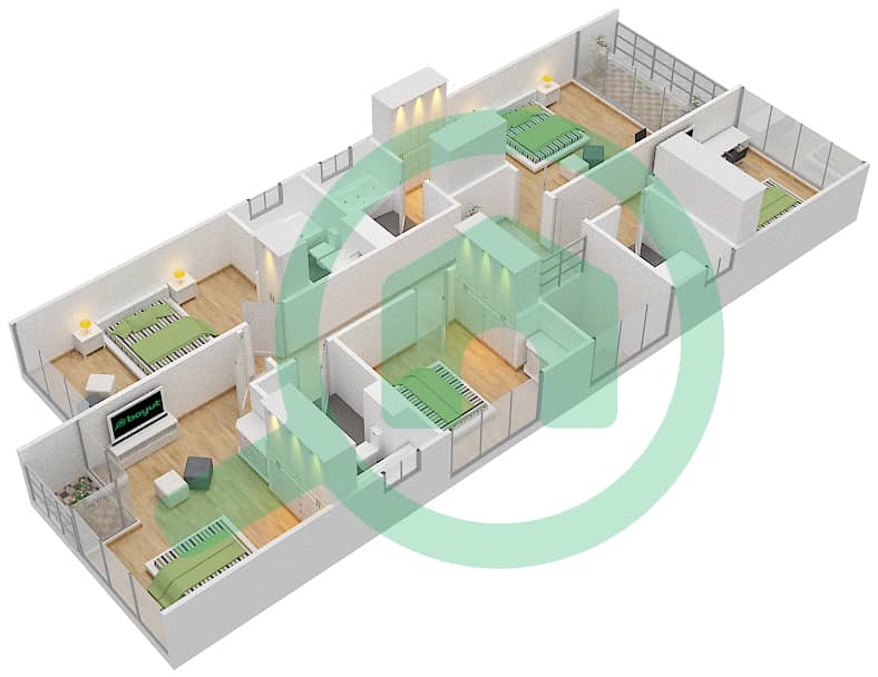 المخططات الطابقية لتصميم النموذج V-2 فیلا 6 غرف نوم - فاردون First Floor interactive3D