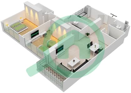 المخططات الطابقية لتصميم الوحدة 4 شقة 2 غرفة نوم - برج المستقبل 3