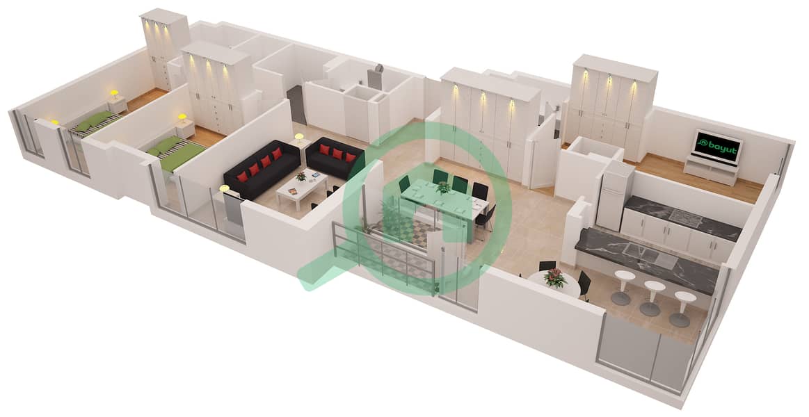 المخططات الطابقية لتصميم التصميم 05A / FLOOR 3 شقة 3 غرف نوم - برج السحاب 1 Floor 3 interactive3D