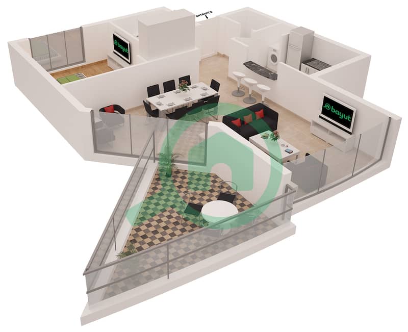 多拉海湾 - 1 卧室公寓类型A戶型图 Floor 2 interactive3D